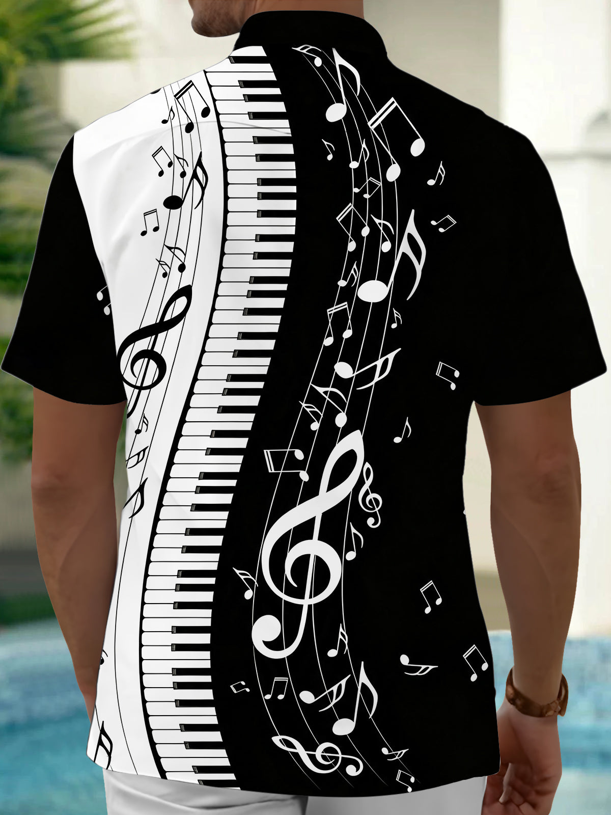 Oceanlyte Men's Graphic Piano Keyboard Print Short Sleeve Shirt with Chest Pocket