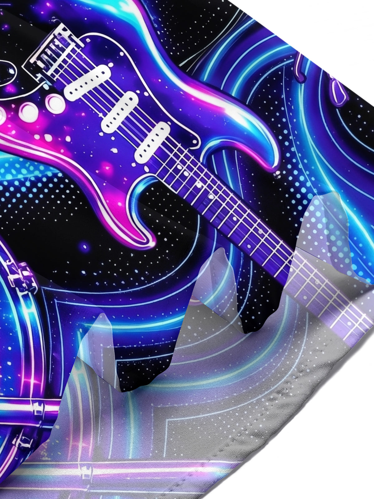 Oceanlyte Men's Graphic Neon Electric Guitar Print Short Sleeve Shirt with Chest Pocket