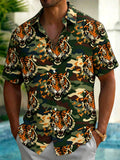 Oceanlyte Men's Tiger Camouflage Graphic Print Short Sleeve Button Down Shirt with Chest Pocket