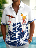 Oceanlyte Men's Hawaiian Tropical Cigar Cocktail Palm Leaf Print Short Sleeve Button Down Shirt with Chest Pocket
