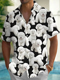 Oceanlyte Men's Graphic Bichon Frise Dog Pattern Print Short Sleeve Button Down Shirt with Chest Pocket