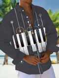 Oceanlyte Men's Graphic Piano Keys Print Long Sleeve Shirt with Chest Pocket
