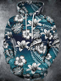 Oceanlyte Men's Tropical Floral Leaves Print Long Sleeve Hoodie with Chest Pocket