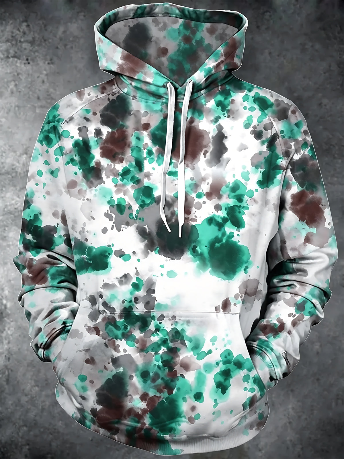 Oceanlyte Men's Abstract Tie Dye Splatter Print Long Sleeve Hoodie with Chest Pocket