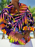 Oceanlyte Men's Neon Gradient Tropical Leaves Print Long Sleeve Shirt with Chest Pocket