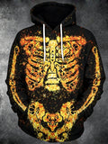 Oceanlyte Men's Graphic Skull Print Fire Effect Print Long Sleeve Hoodie with Chest Pocket