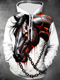 Oceanlyte Men's Graphic Dark Horse Head Print Long Sleeve Hoodie with Chest Pocket