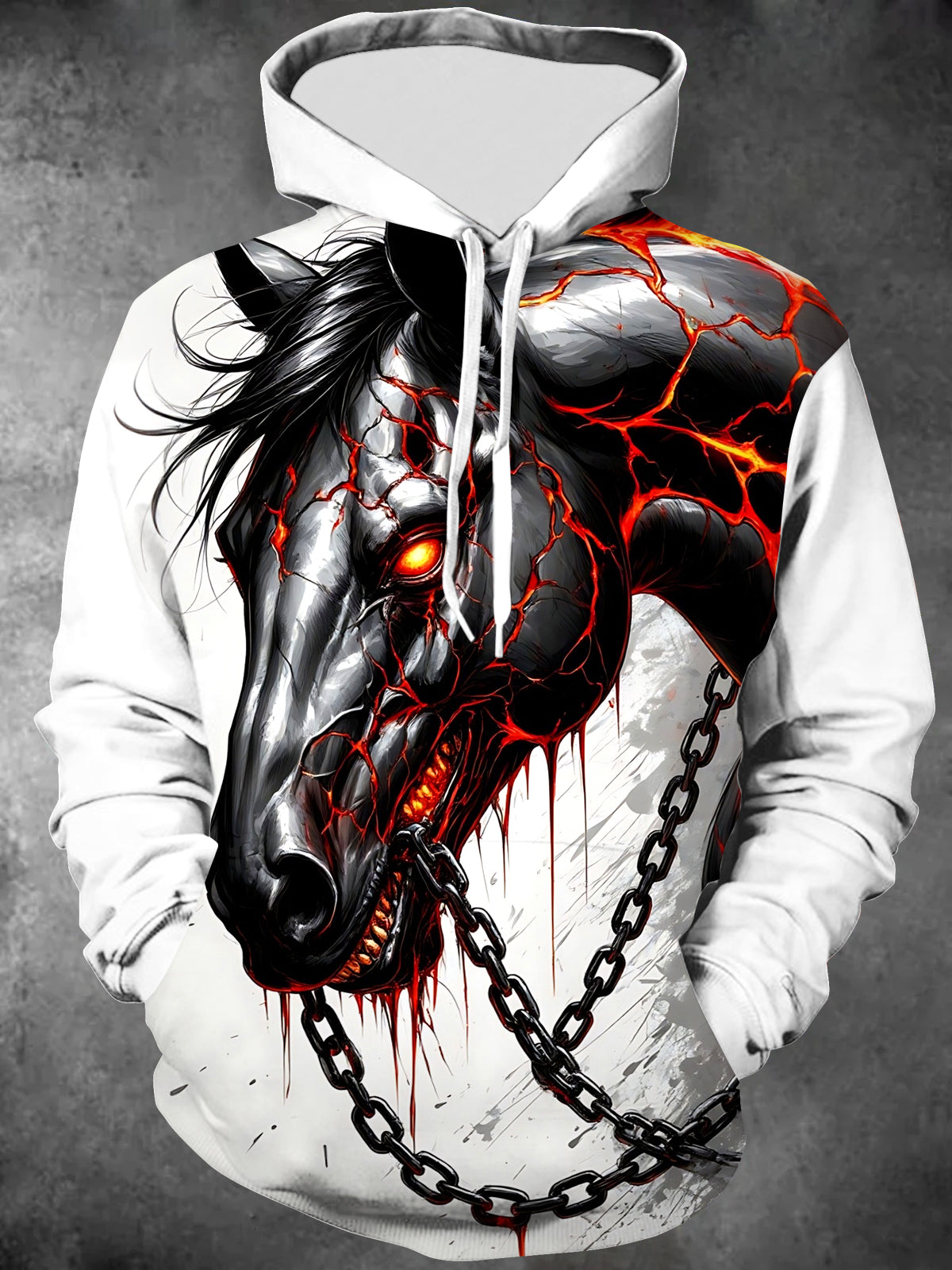Oceanlyte Men's Graphic Dark Horse Head Print Long Sleeve Hoodie with Chest Pocket