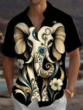 Oceanlyte Men's Graphic Elephant Portrait Print Short Sleeve Shirt with Chest Pocket