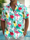 Oceanlyte Men's Hawaiian Tropical Flamingo Pineapple Floral Print Short Sleeve Button Down Shirt with Chest Pocket