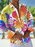 Oceanlyte Men's Graphic Retro Colorful Floral Pattern Print Long Sleeve Button Down Shirt with Chest Pocket