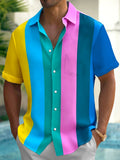 Oceanlyte Men's Vertical Colorblock Stripe Short Sleeve Button Down Shirt with Chest Pocket