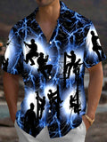 Oceanlyte Men's Graphic Lineman Lightning Silhouette Print Short Sleeve Button Down Shirt with Chest Pocket