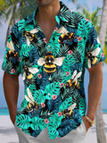 Oceanlyte Men's Hawaiian Floral Bee Tropical Leaf Print Short Sleeve Button Down Shirt with Chest Pocket