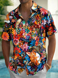 Oceanlyte Men's Graphic Floral Cat Pattern Print Short Sleeve Button Down Shirt with Chest Pocket