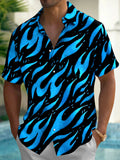 Oceanlyte Men's Graphic Blue Flame Pattern Print Short Sleeve Button Down Shirt with Chest Pocket