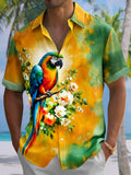 Oceanlyte Men's Parrot Floral Tropical Print Short Sleeve Button Down Shirt with Chest Pocket