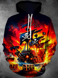 Oceanlyte Men's Pirate Ship Skull Treasure Print Long Sleeve Hoodie