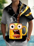 Oceanlyte Men's Graphic Crazy Coffee Mug Print Short Sleeve Shirt with Chest Pocket