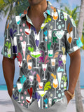 Oceanlyte Men's Hawaiian Wine Glass Pattern Short Sleeve Shirt with Chest Pocket