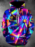Oceanlyte Men's 3D Neon Ferris Wheel Print Long Sleeve Hoodie with Chest Pocket