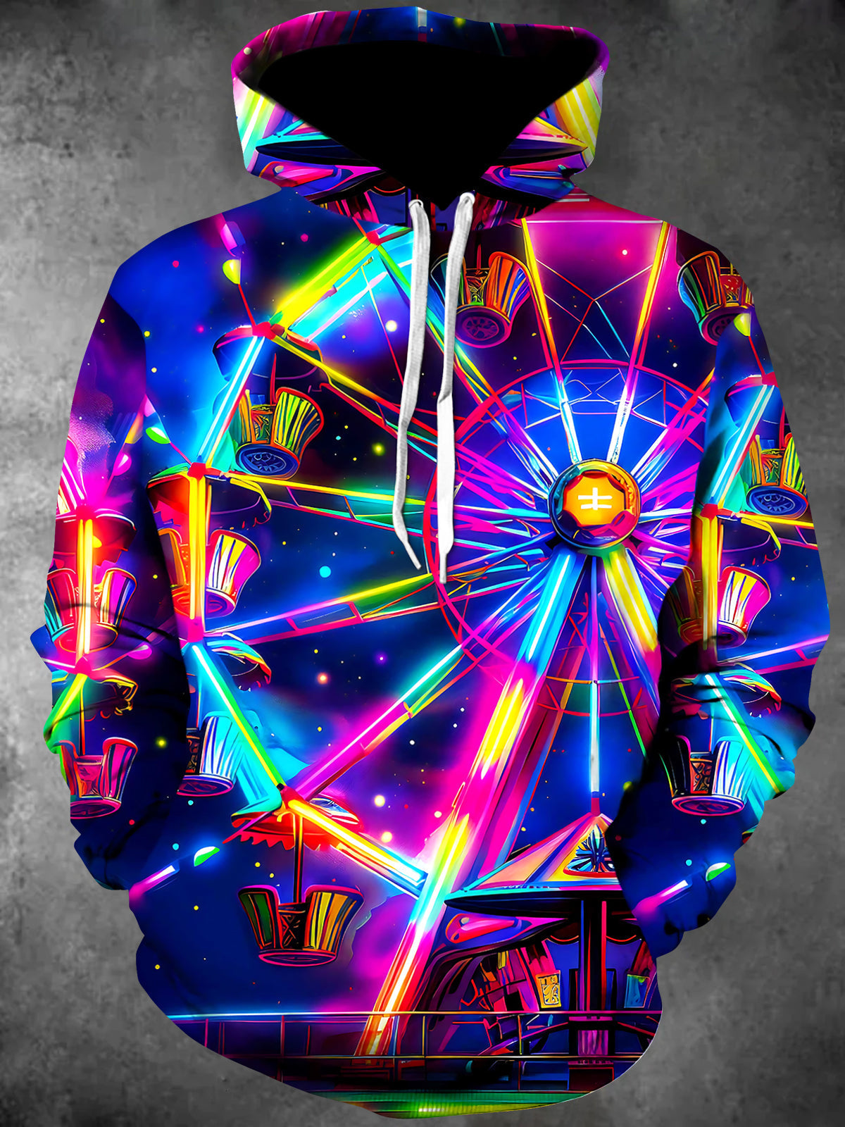 Oceanlyte Men's 3D Neon Ferris Wheel Print Long Sleeve Hoodie with Chest Pocket
