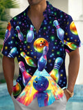 Oceanlyte Men's Hawaiian Cosmic Bowling Pins Print Short Sleeve Shirt with Chest Pocket