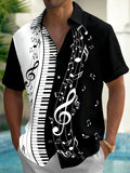 Oceanlyte Men's Graphic Piano Keyboard Print Short Sleeve Shirt with Chest Pocket