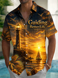 Hawaii Coast Lighthouse Guiding Better Life Sailboat Suns Men's Pocket Short Sleeve Shirts