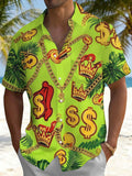 Oceanlyte Men's Graphic Tropical Dollar Sign Crown Pattern Print Short Sleeve Button Down Shirt with Chest Pocket