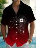 Oceanlyte Men's Ai Circuit Board Graphic Print Short Sleeve Button Down Shirt with Chest Pocket