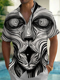 Oceanlyte Men's Geometric Abstract Face Swirl Print Short Sleeve Button Down Shirt with Chest Pocket