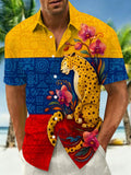 Oceanlyte Men's Hawaiian Leopard Animal Print Short Sleeve Shirt with Chest Pocket