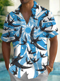 Oceanlyte Men's Geometric Swallow Birds Print Short Sleeve Shirt with Chest Pocket