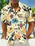 Oceanlyte Men's Retro Space Rockets Print Short Sleeve Shirt with Chest Pocket