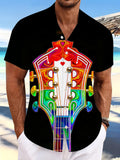 Oceanlyte Men's Colorful Guitar Headstock Print Short Sleeve Shirt with Chest Pocket