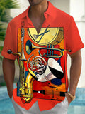 Oceanlyte Men's Musical Instruments Collage Print Short Sleeve Shirt with Chest Pocket