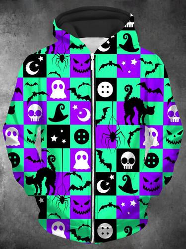 Halloween Long Sleeve Hooded Zip Pocket Men's Sweatshirt