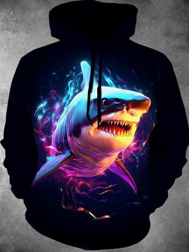 Shark Long Sleeve Hooded Pocket Men's Top