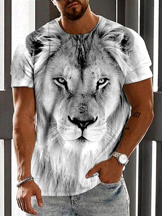 Lion Round Neck Short Sleeve Men's T-shirt