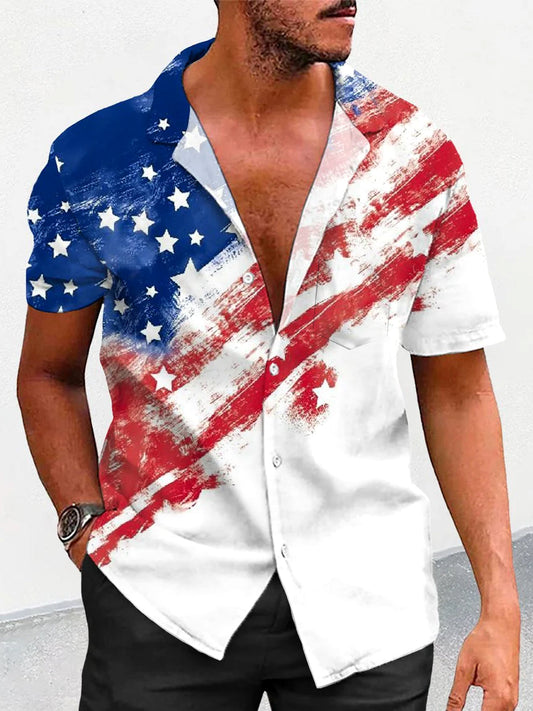 American Flag Men's Pocket Cuban Collar Short Sleeve Shirt