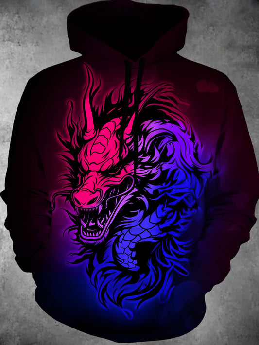 Dragon Long Sleeve Hooded Pocket Men's Top