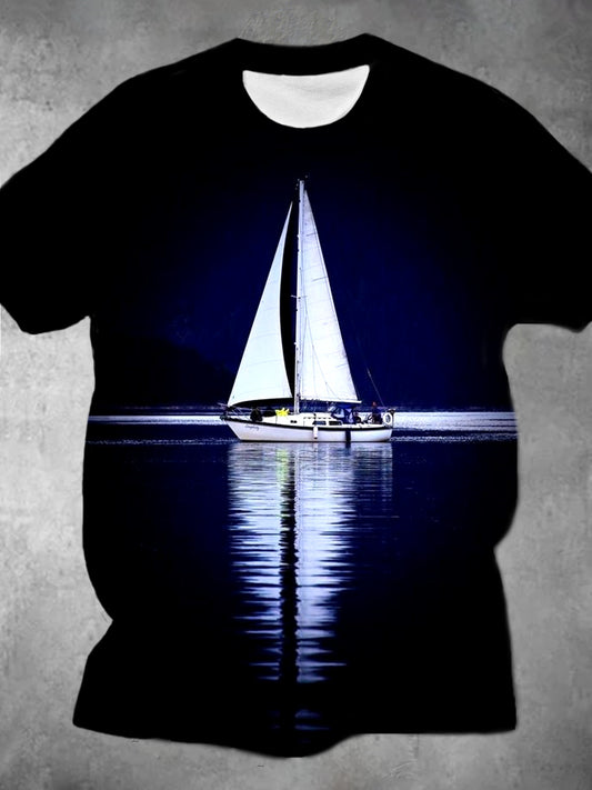 Boat Round Neck Short Sleeve Men's T-shirt