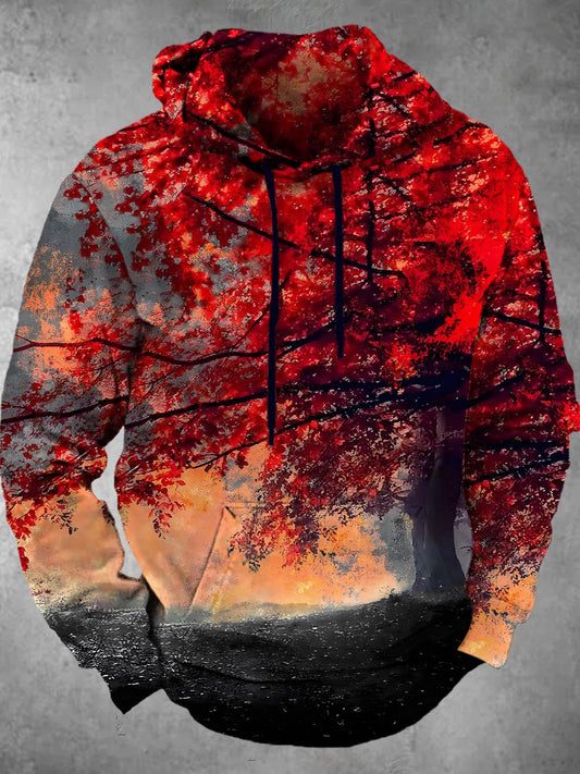 Tree Art Long Sleeve Hooded Pocket Men's Top