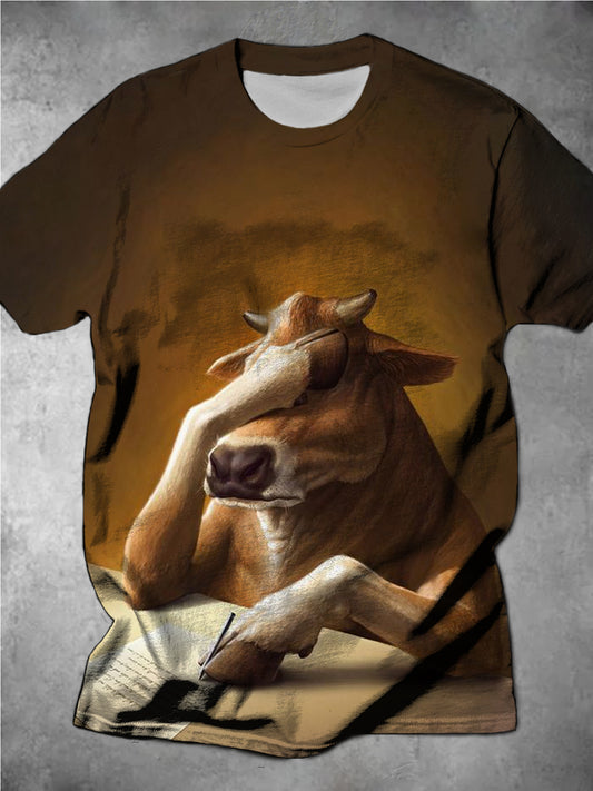 Personalized Cow Print Round Neck Short-Sleeved Men's T-Shirt