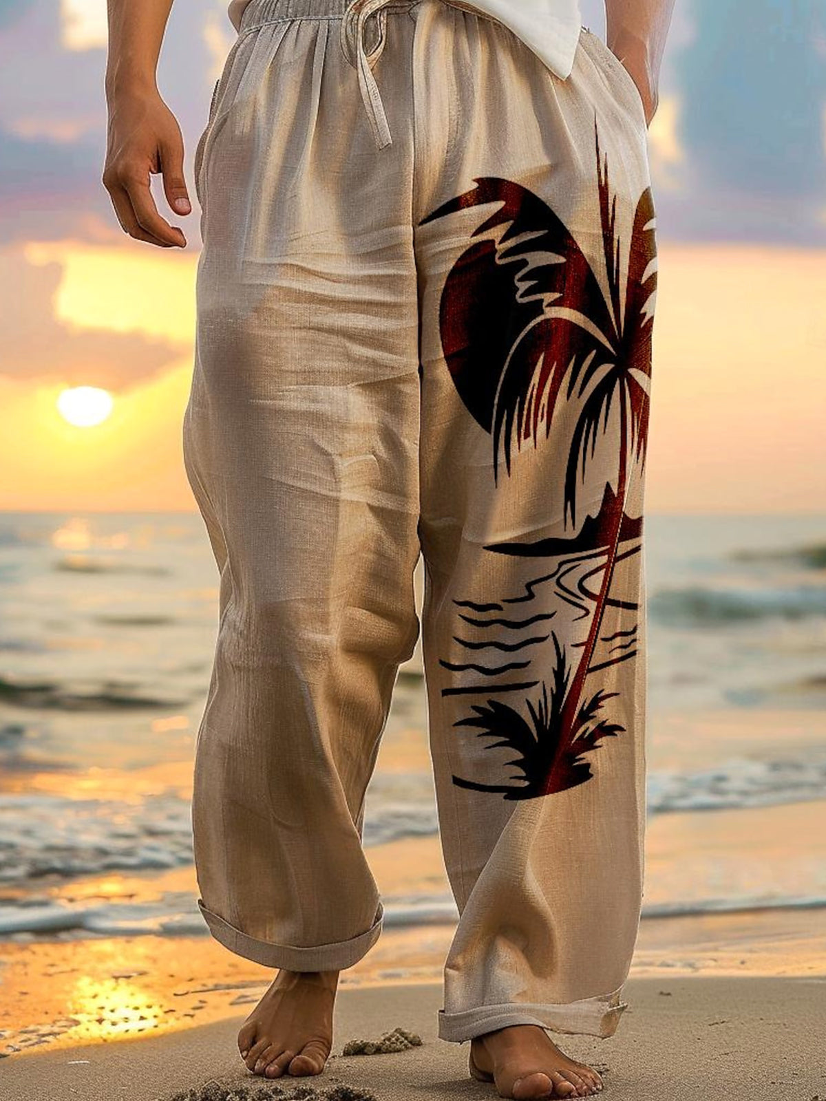 Coconut Tree Men's Casual Elastic Waist Pants