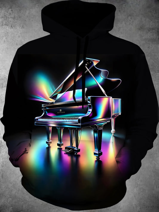 Piano Long Sleeve Hooded Pocket Men's Top