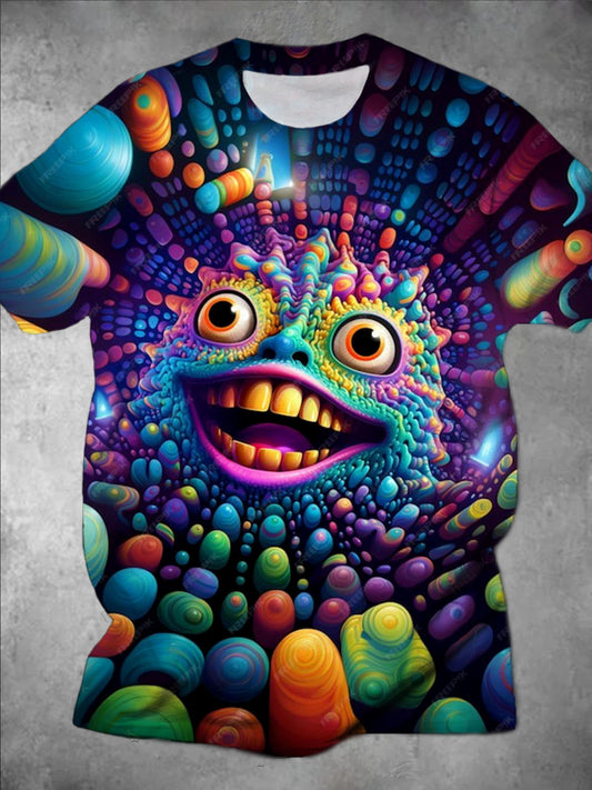 Fun Art Print Round Neck Short Sleeve Men's T-shirt