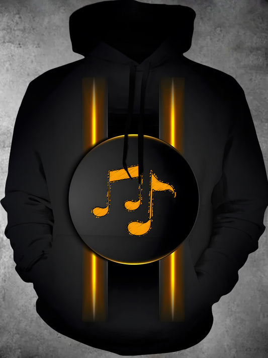 Music Note Long Sleeve Hooded Pocket Men's Top