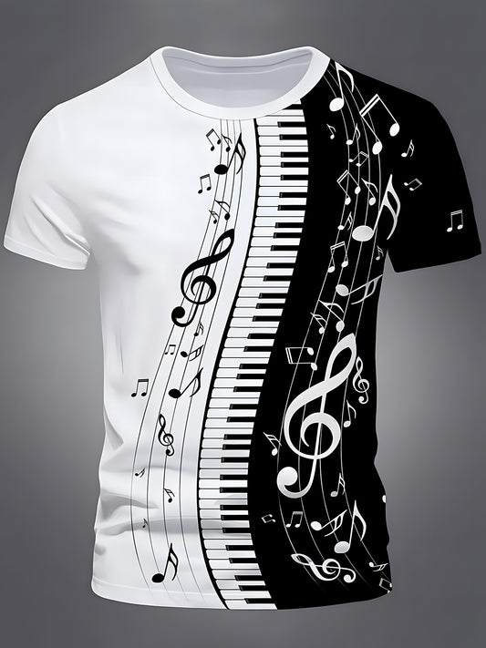 Music Round Neck Short Sleeve Men's T-shirt